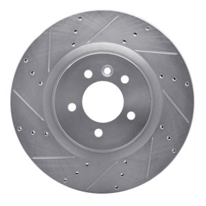 Land Rover Discovery Brake Rotor (1) - Front Left - R1 Concepts - Drilled & Slotted - Silver - `06-`17